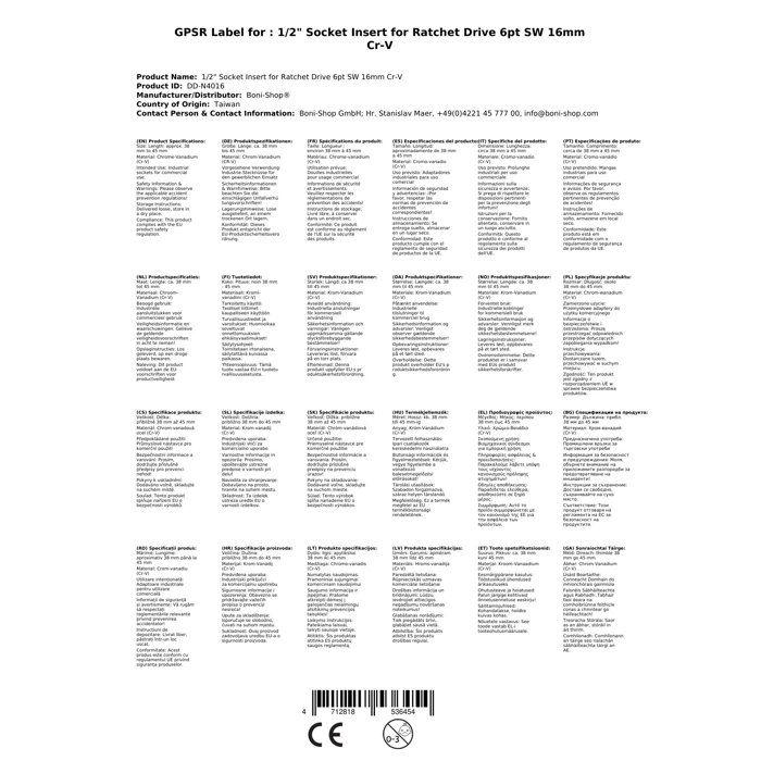 Douille 1/2 pouce, 16mm, Cr-V, Clé à Cliquet, Clé Dynamométrique