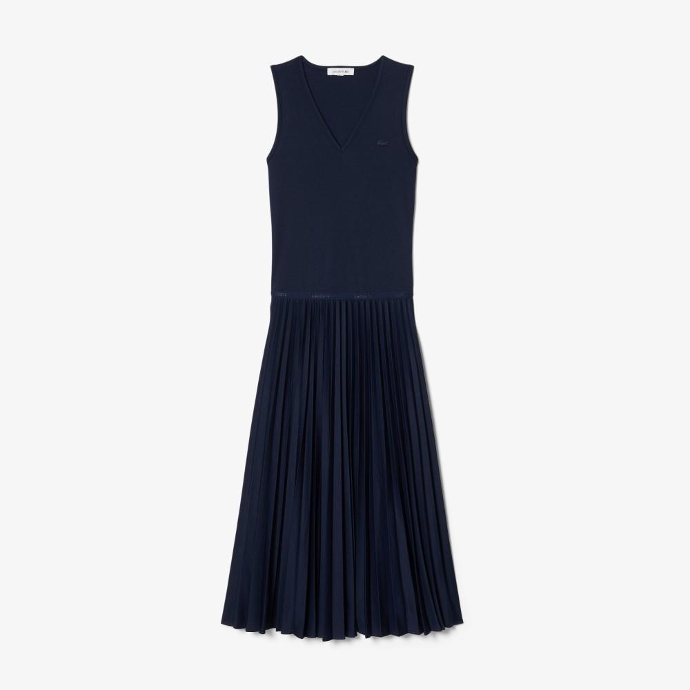 [lacoste] Women's V-Neck Sleeveless Pleated Dress EF8849-56G166