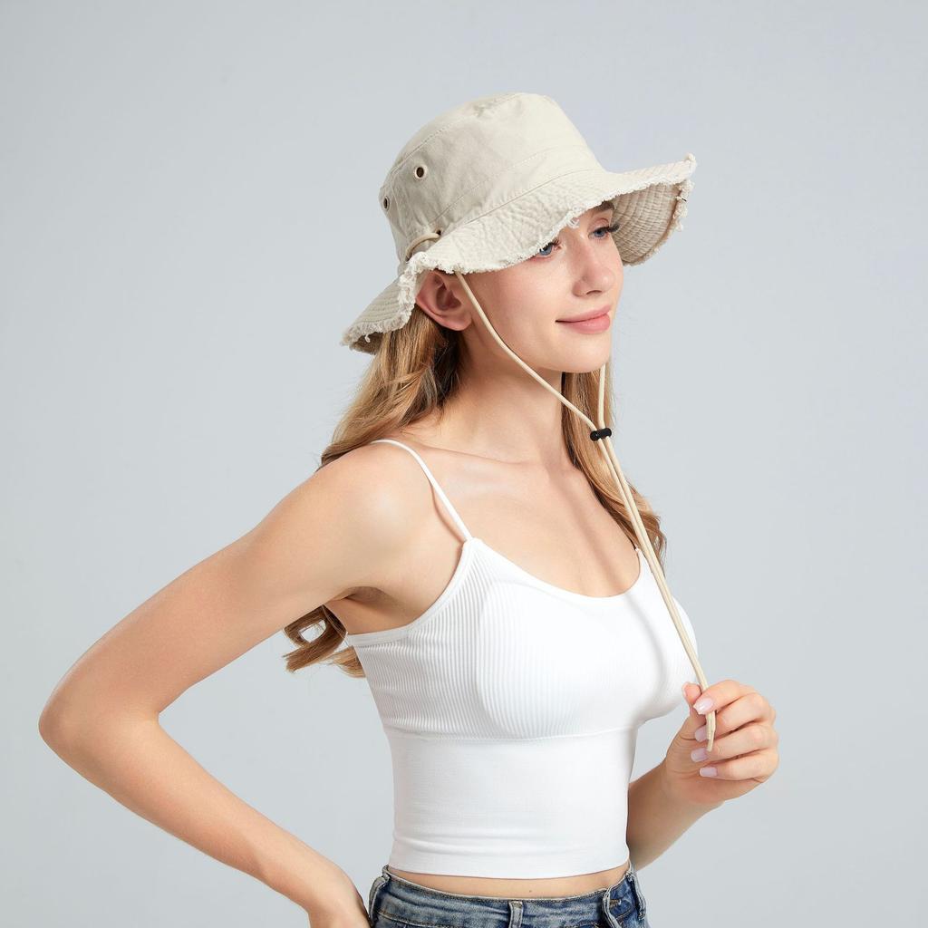 Bucket hat versatile big head circumference showing  foldable sunshade sun protection autumn and winter advanced sense broken edge bucket hat