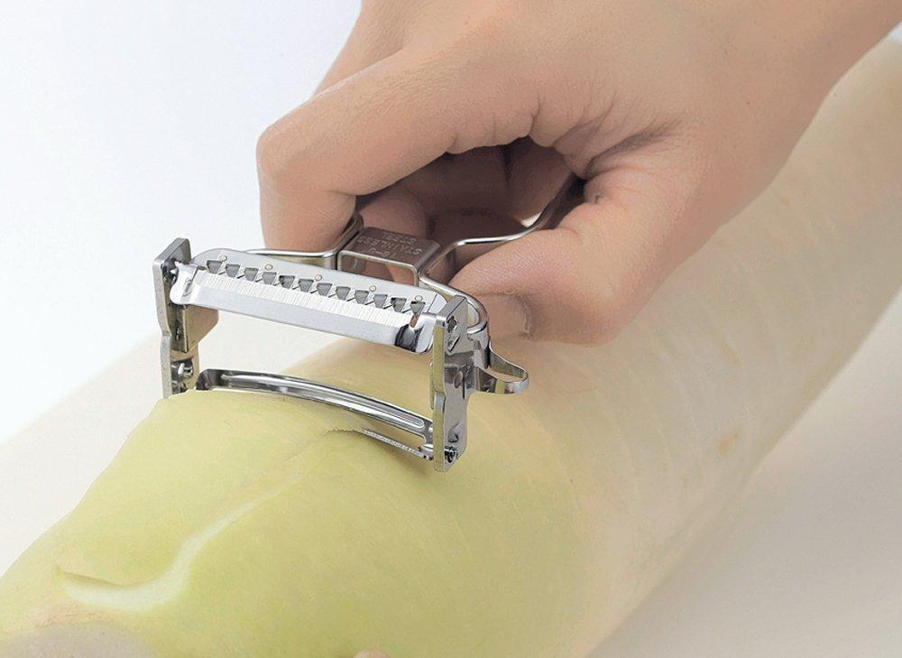Shimomura Kihan Peeler for Julienne and Peeling in Dishwasher Fits Vegetable Evenly Cuts Julienne Perfect for Kinpira Gobo Daikon Stainless 37577