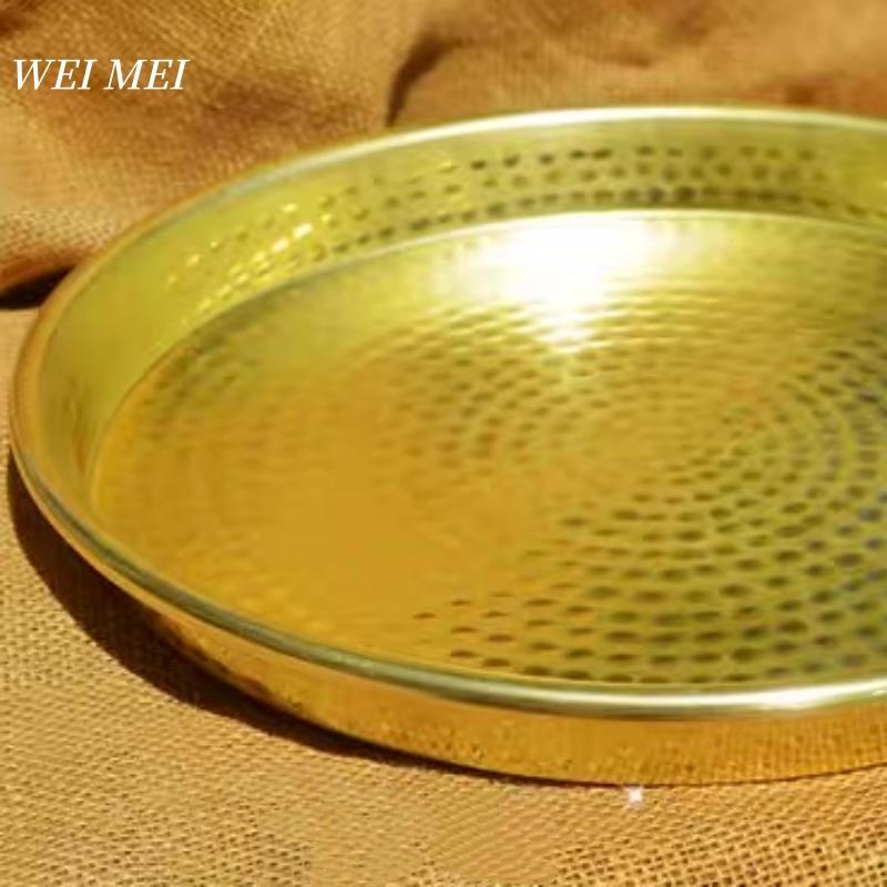 Multi-Functional Vintage Brass Fruit Platter,Handcrafted Hammer Texture Coffee Cup Tray Home Cheese Food Plate,Table Tableware