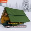 Portable emergency survival tent, snow-proof warm shelter, tubular rainproof fabric, army green tough guy style, with whistle and paracord storage