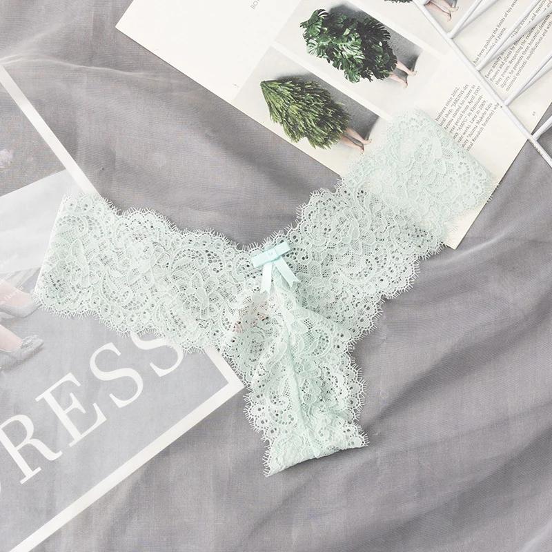 Sexy Lace Panties Women Hollow Out Bow Lingerie Low Rise G-String Female Underwear Solid Comfortable Thong Intimates Lingerie
