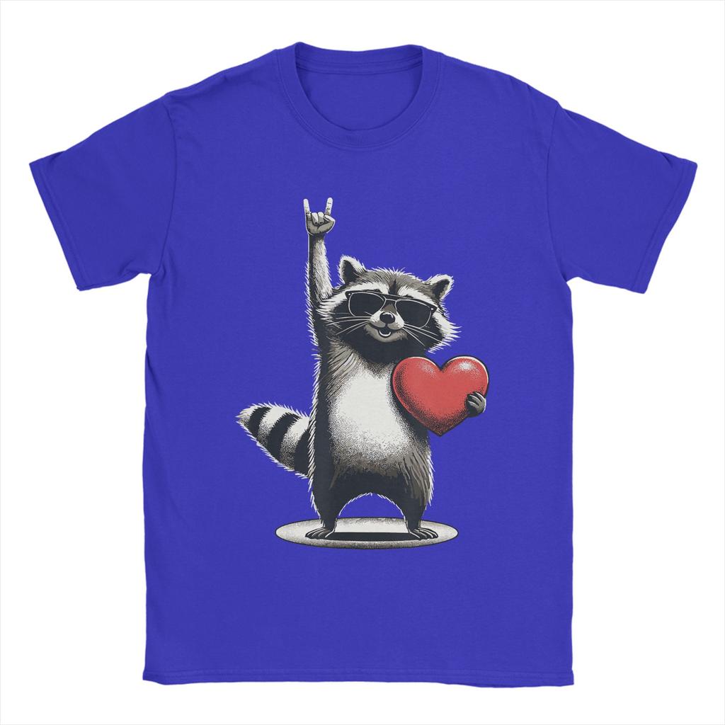 Funny Raccoon Rock On Unisex Women Valentines Day Cotton T Shirt For Unisexs Summer Classic TShirts Plus Size Casual Clothes