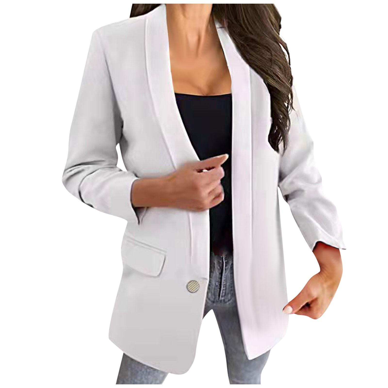 

Женский топ-жакет однотонный с лацканами на пуговицах приталенный темпераментный костюм XL белый