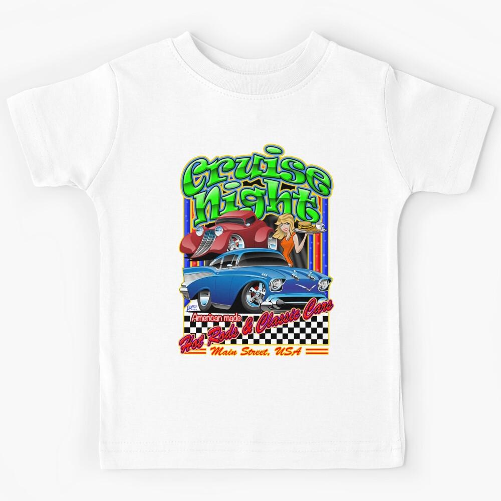 Cruise Night Drive-In Hot Rods & Classic Cars Illustration Kids T-Shirt 140