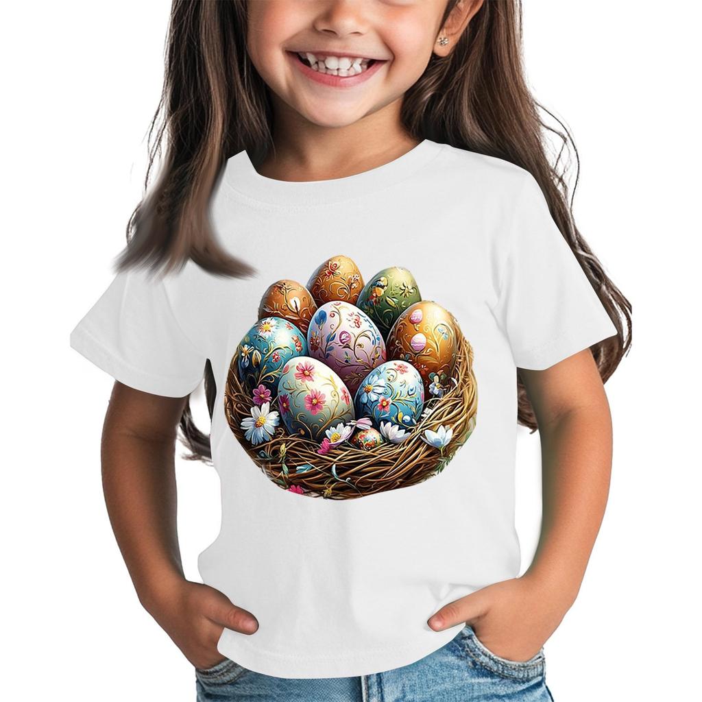 Children's Tops Boys Girls Easter Print Short-sleeved T-shirt Tops Bottoming Shirt
