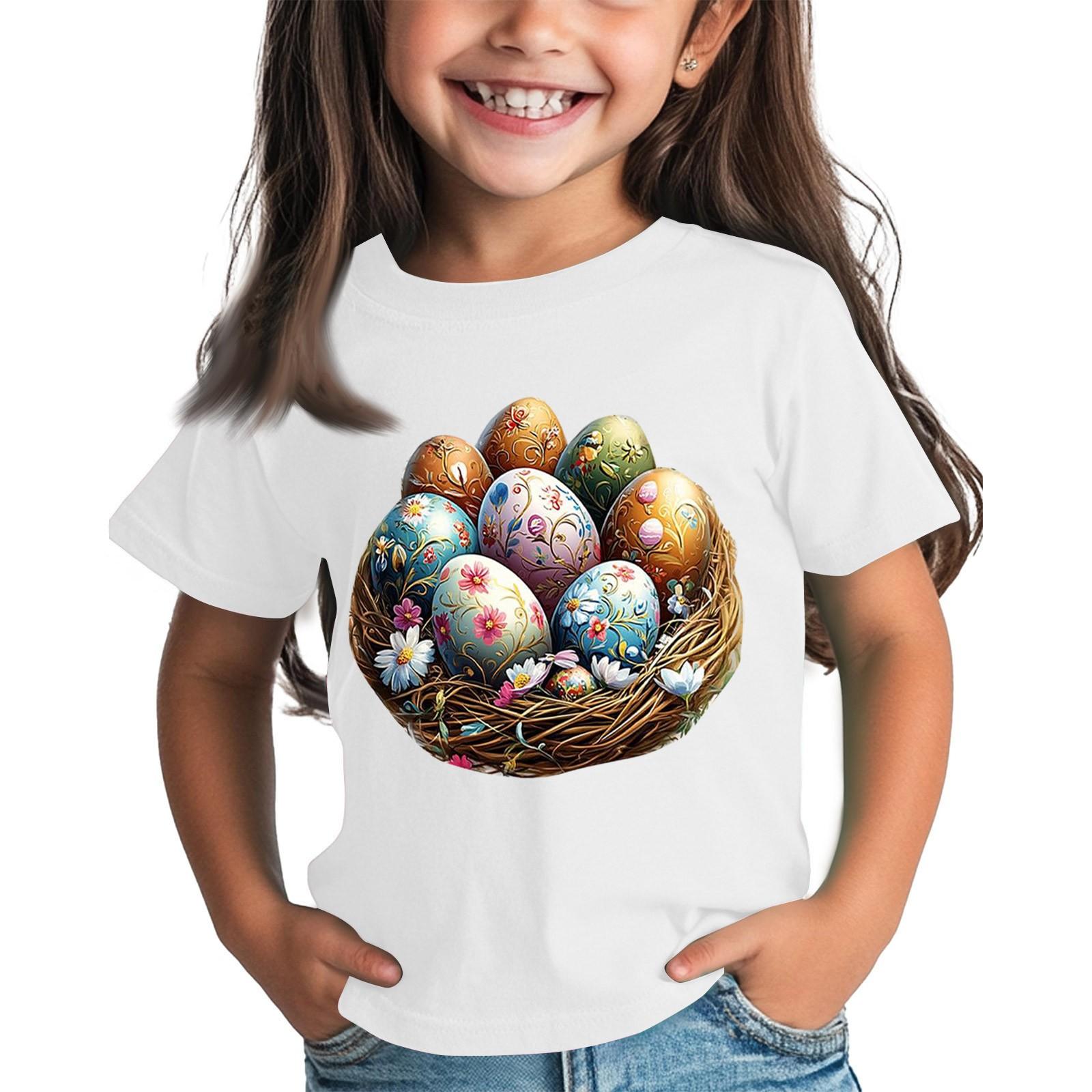 

Детские топы для мальчиков и девочек с пасхальным принтом, футболка с коротким рукавом, топы, нижняя футболка 120 белый