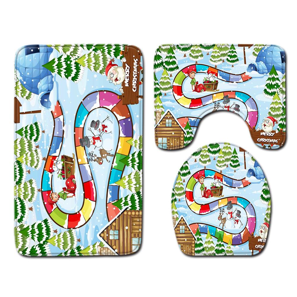 Christmas Shower Curtain Four-Piece Toilet Floor Mat Non-Slip Doormat Water Absorption And Dust-Proof Carpet