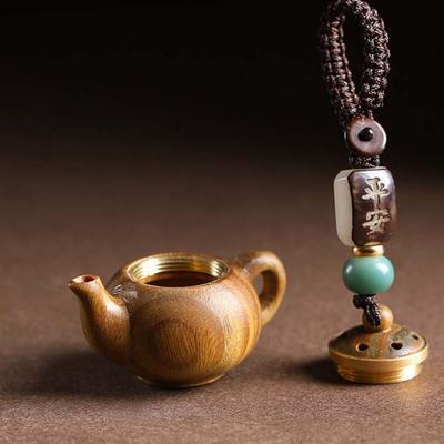 Mini Little Teapot Keychain Ornament Waterproof Carved Teapot Pendant Auspicious Beads Green Sandalwood Phone Chain Men