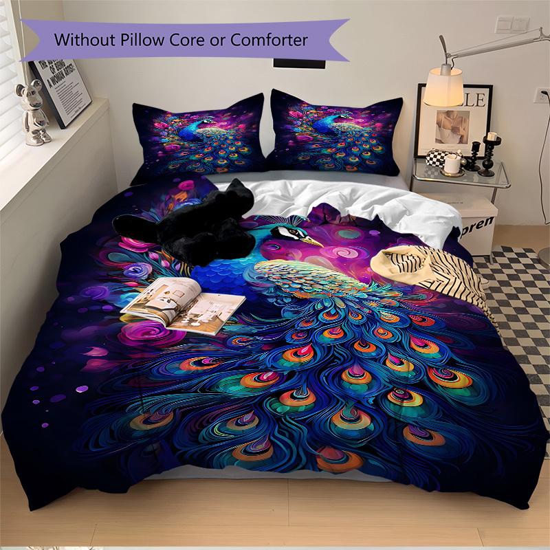 3pcs Animal-themed Peacock Flowers Soft and Comfortable Breathability, Bedding Set, Machine Washable, Suitable for All Seasons148