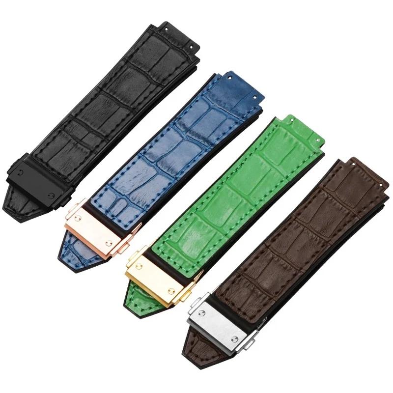 Cinturino per Orologio in Vera Pelle per HUBLOT BIG BANG 25mmX19mm Cinturini Impermeabili da Uomo Braccialetto a Catena per Orologio in Gomma