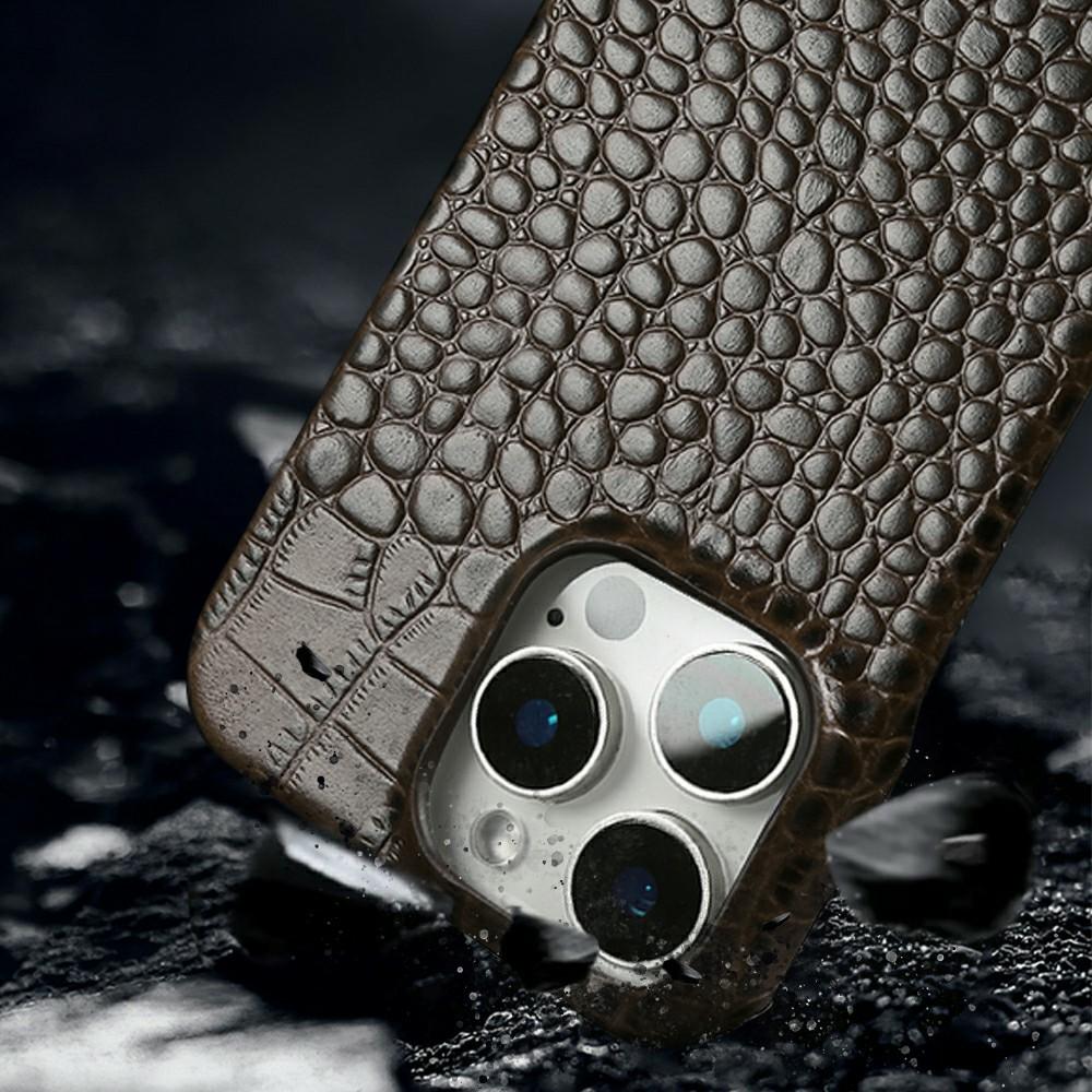 For iPhone 16 Pro Max Case Crocodile Texture Genuine Cow Leather Coated PC Phone Cover Compatible with MagSafe