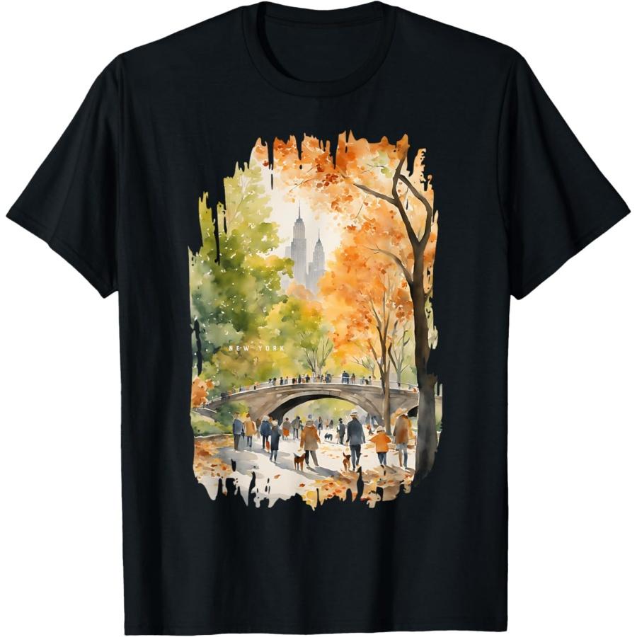 

Центральний парк Нью-Йорк Картина Акварель Мистецтво Вінтаж Подорожі Футболка XXXXXL чорний