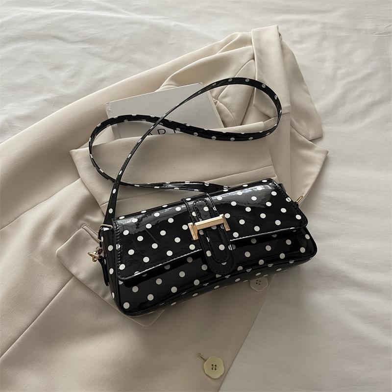 French Retro Polka Dot Underarm Bag Women Versatile Shiny Small Shoulder Baguette Bag
