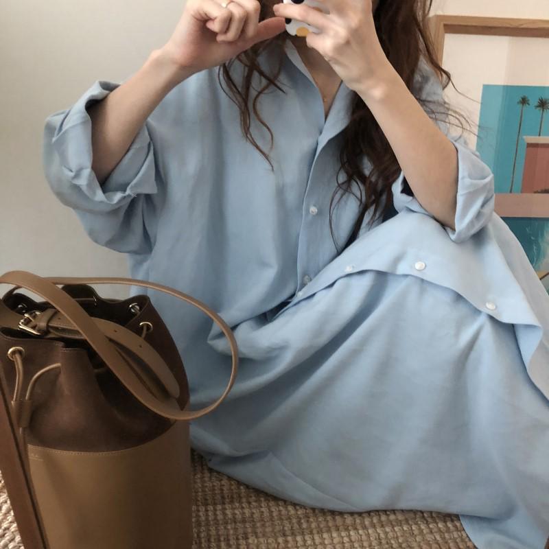 Cardigan Lungo Stile Coreano Sopra il Ginocchio con Revers Camicia Parasole 2025