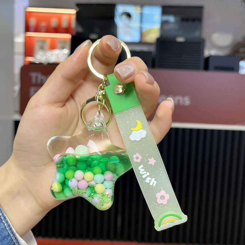 Acrylic Jelly Beans Oil-Filled Quicksand Star Keychain Pendant