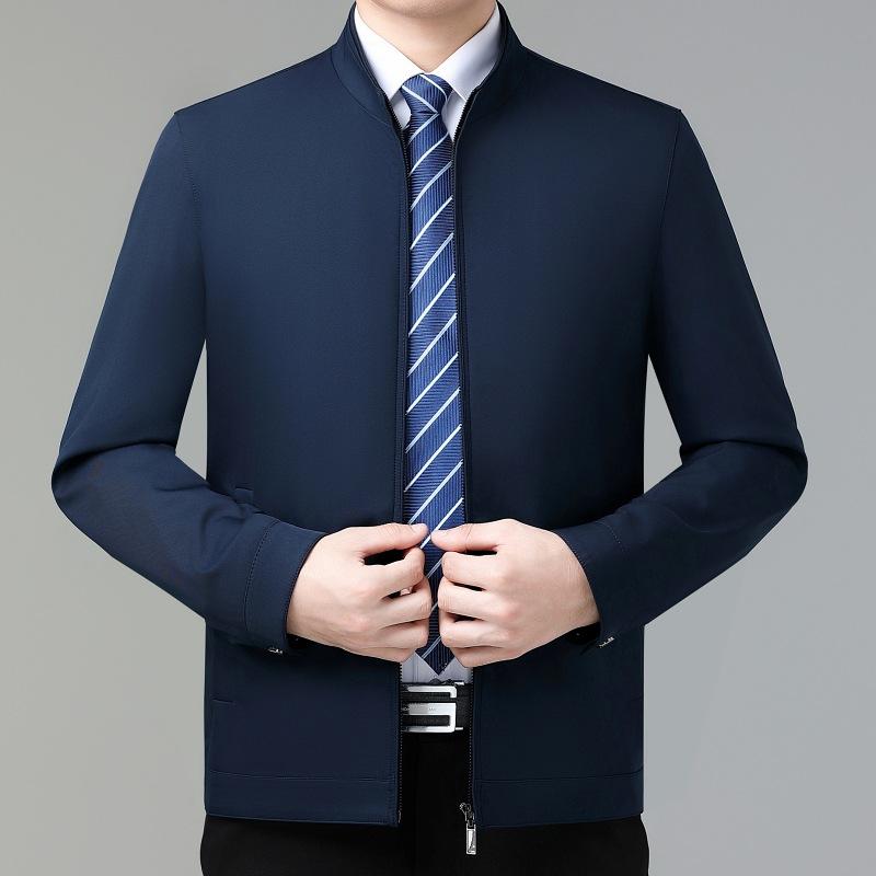 Spring and Autumn Stand Collar Jacket Men's Mulberry Silk Thin Top Middle-aged Dad Clothes Civil Servants and Leading Cadres Jackets
