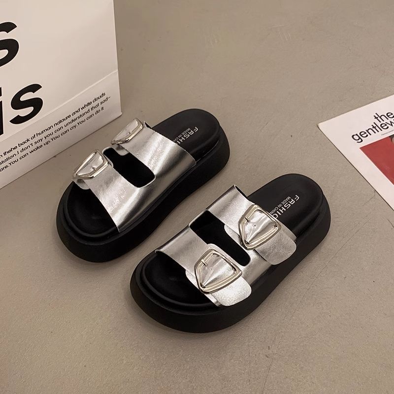

Fashion Woman Slippers Black Platform Shoes for Women on Beach Slides Roman Summer 2025 Small Size New Style Promotion Wholesale Sandals 35