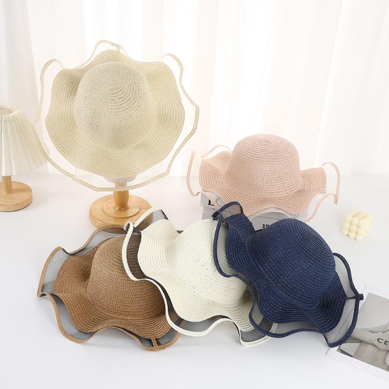 Sunscreen wavy edge straw hat high value DIY straw hat women's seaside sunshade breathable sunscreen straw hat