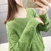 Hollow long-sleeved knitted sweater women's spring and autumn new pullover v-neck top loose outer wear sweater bottoming shirt thin