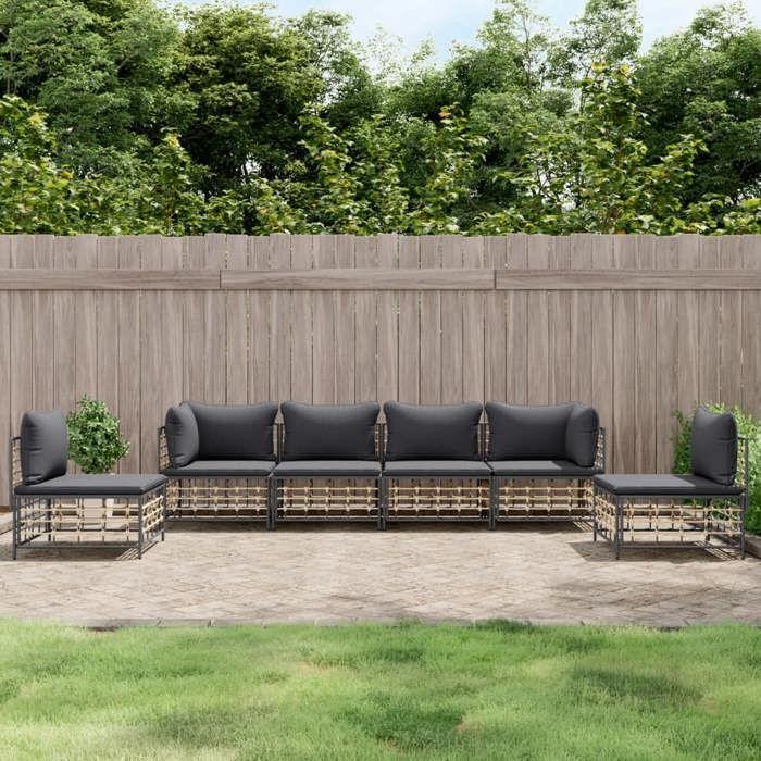 VidaXL Salon de Jardin avec Coussins 6 pcs, Canapés avec Dossier, Ensemble de Meubles Patio Terrasse Extérieur, Anthracite 3186721