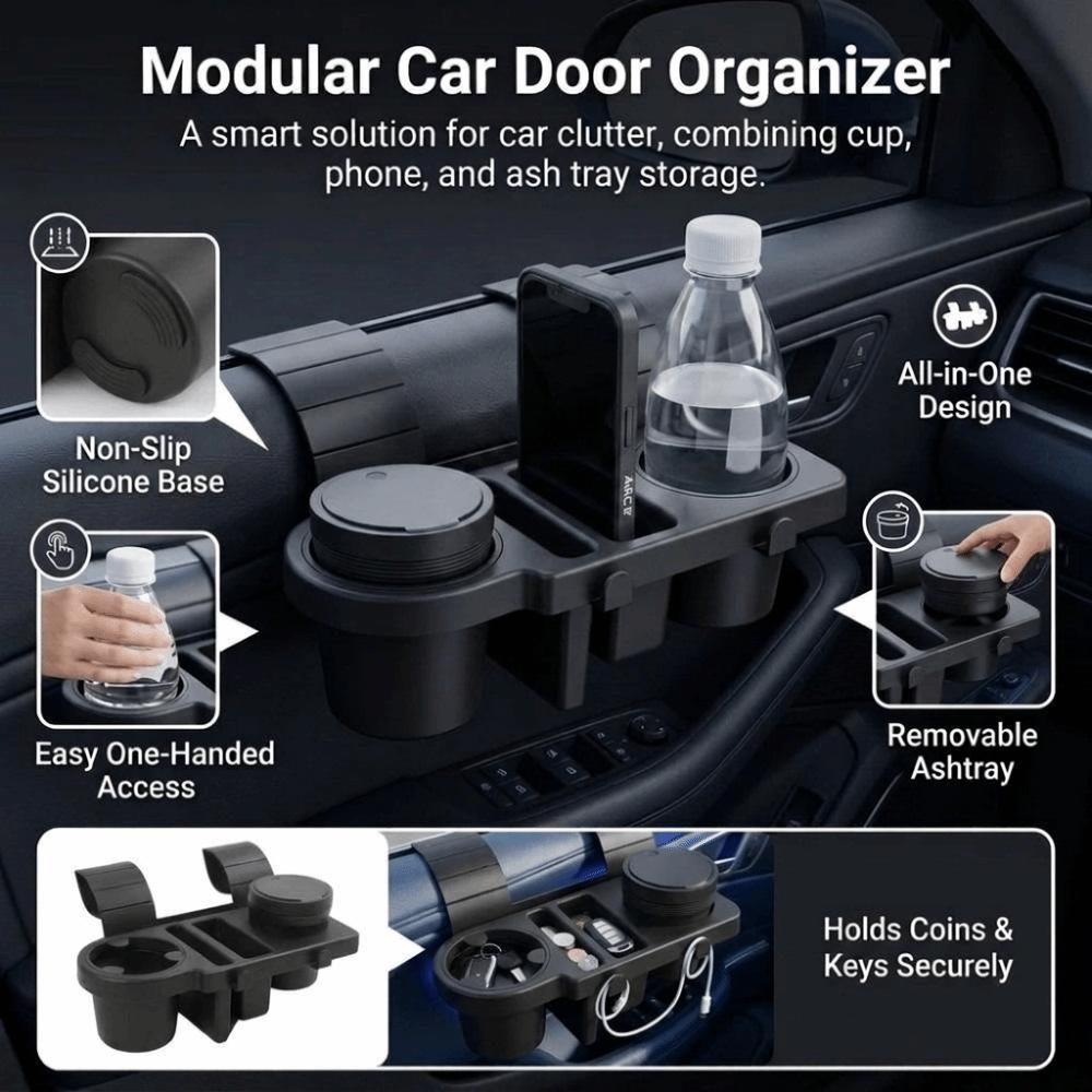 ABS Car Door Organizer Flexible Cup Grips Car Phone Storage Rack Car Cup Holder Divided Storage