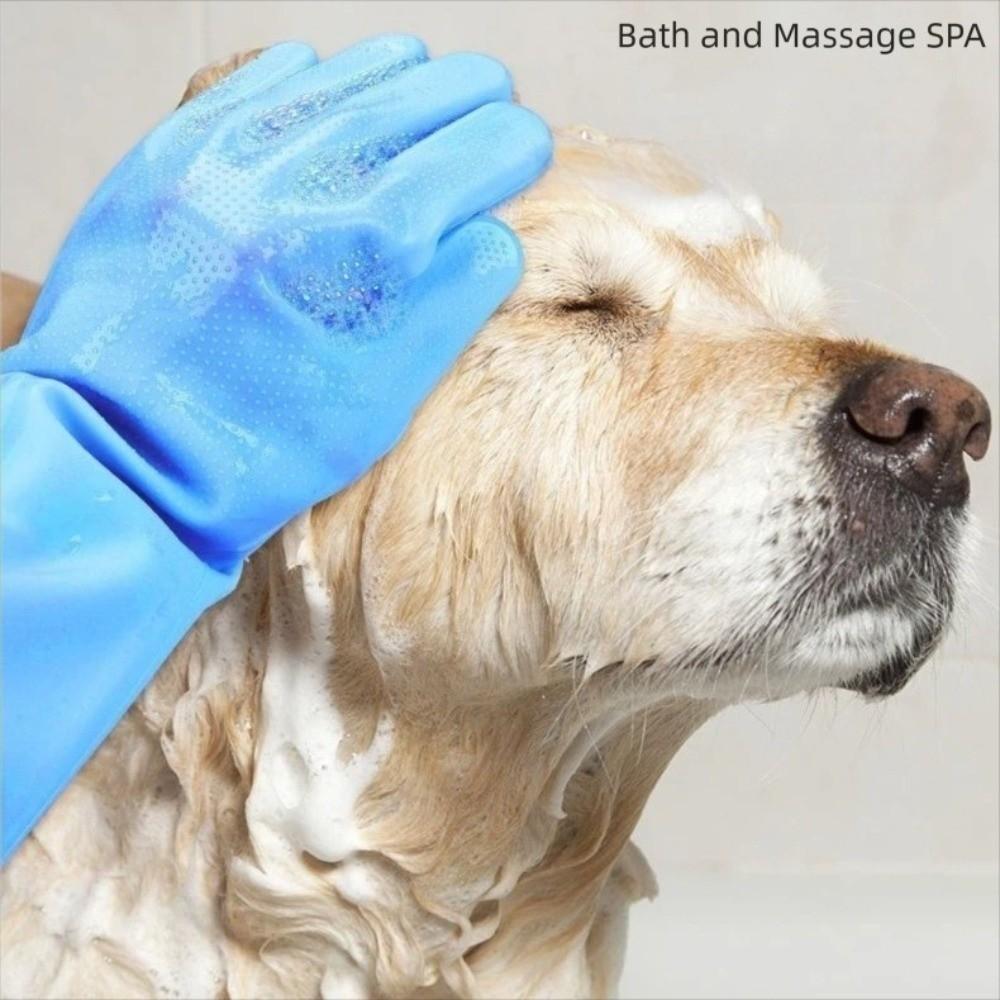 Soft Silicone Pet Grooming Cleaning Gloves Lengthen Anti Bite Hair Removal Glove Dog Massage Dog Cat Bathing Shampoo Glove Pet