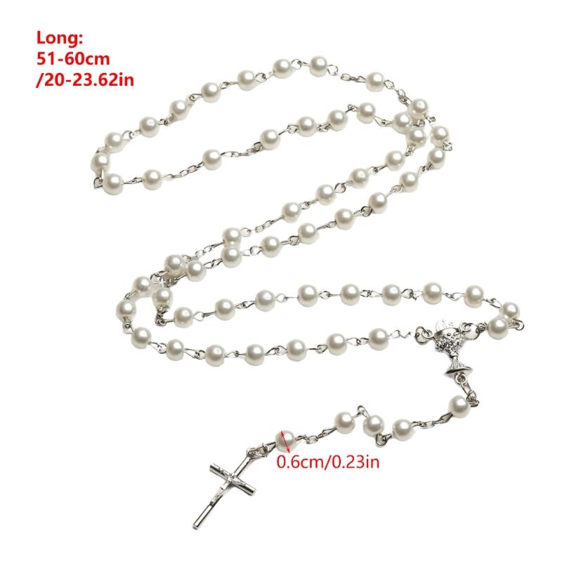 Catholic Rosary Glass Pearls Beads Necklace Crosses Crucifix First Communion Rosary with Chalice Crosses for Women Men