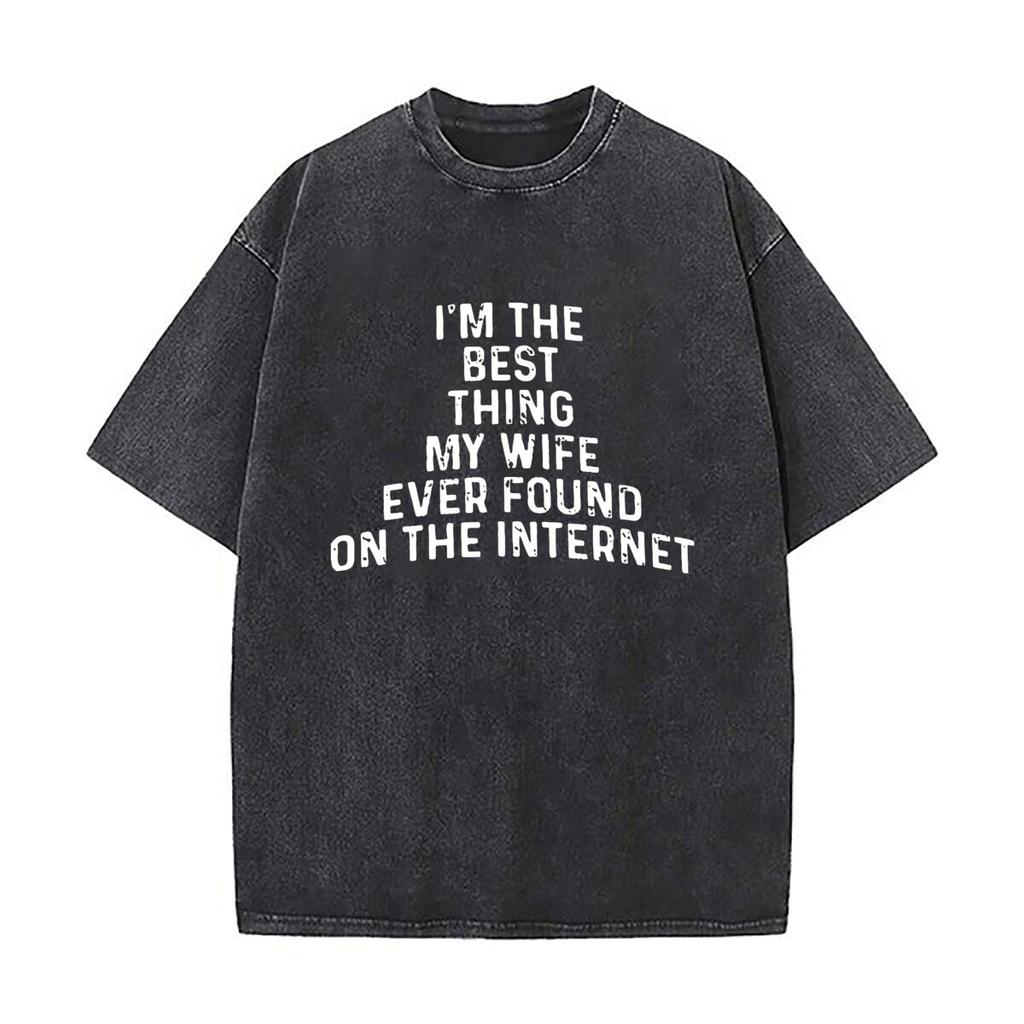 Im the Best Thing Quip Humorous Text Graphic Washed Distressed Loose Streetwear Tops for City Walks