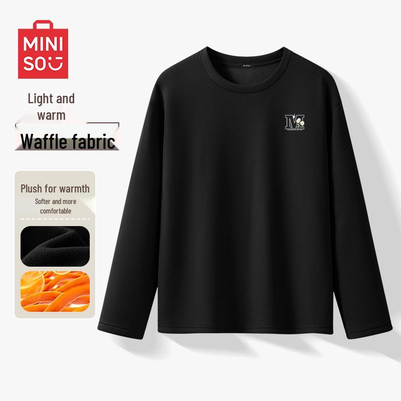 MINISO Men s Waffle Texture Fleece-Lined Long Sleeve T-Shirt 3XL