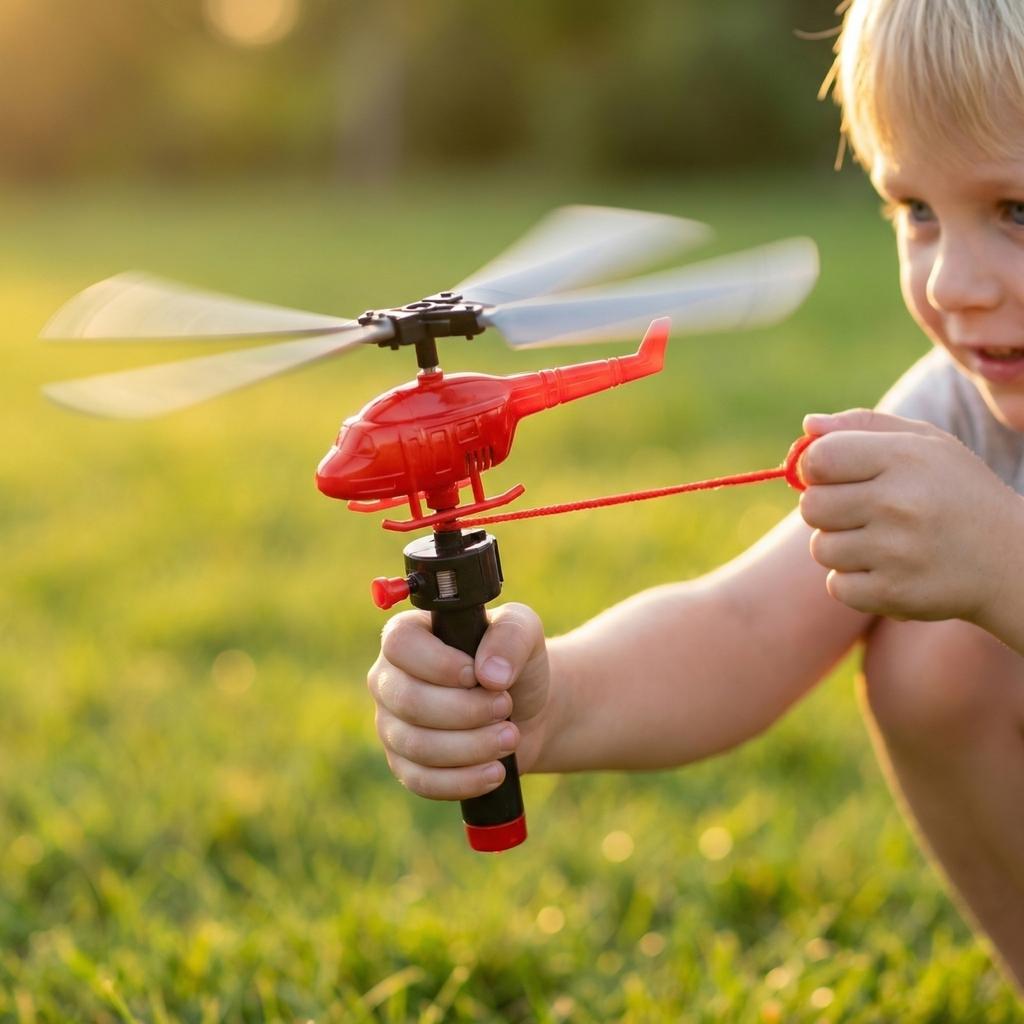 Handle Cable Powered Helicopter Outdoor Airplane Toy