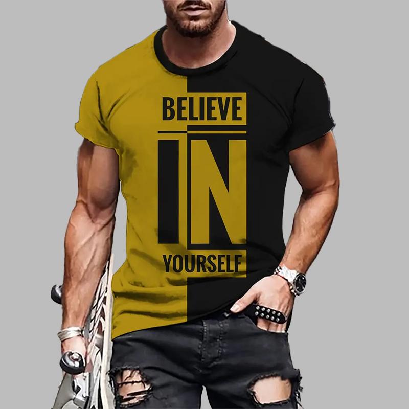 New Summer Men's Fashion T-shirt Personality Splicing Patterns Printed Men's T-shirt Top