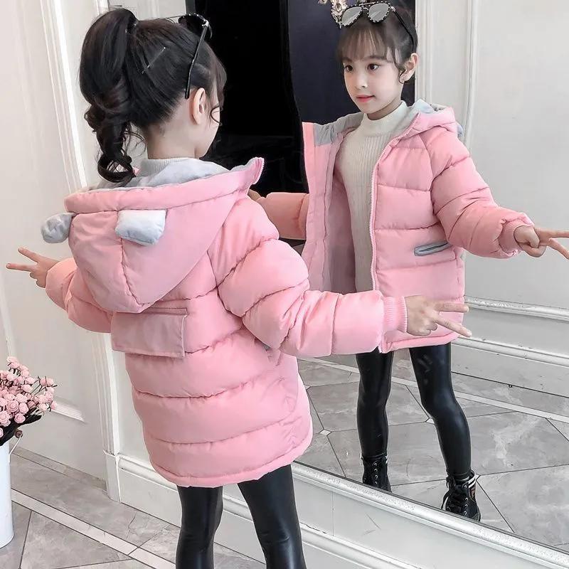 Girls' Winter Cotton-Down Outerwear - Warm, Thickened, Windproof Hooded Jacket | High-Quality Kids' Clothing