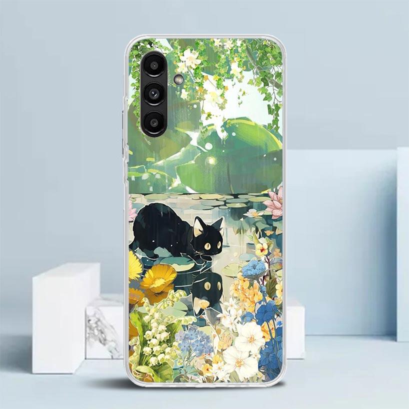 Cartoon Cute Black Cat Phone Case For Samsung Galaxy A17 A37 A57 A16 A15 A14 A13 A56 A55 A54 A53 A36 A35 A34 A33 A26 A25 A24 A23