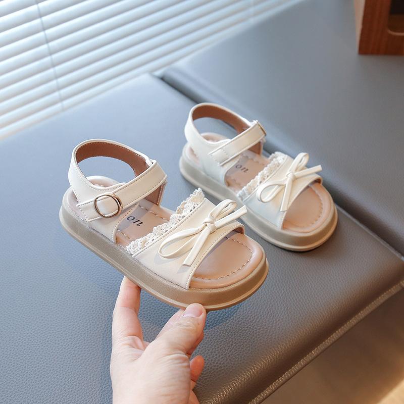 Kinder Strandschuhe Offene Zehen Einfache Schleifen Mädchen Prinzessinnenschuhe Spitze Süß 2025 Sommer Neu Kinder Sandalen Einfarbig Mode