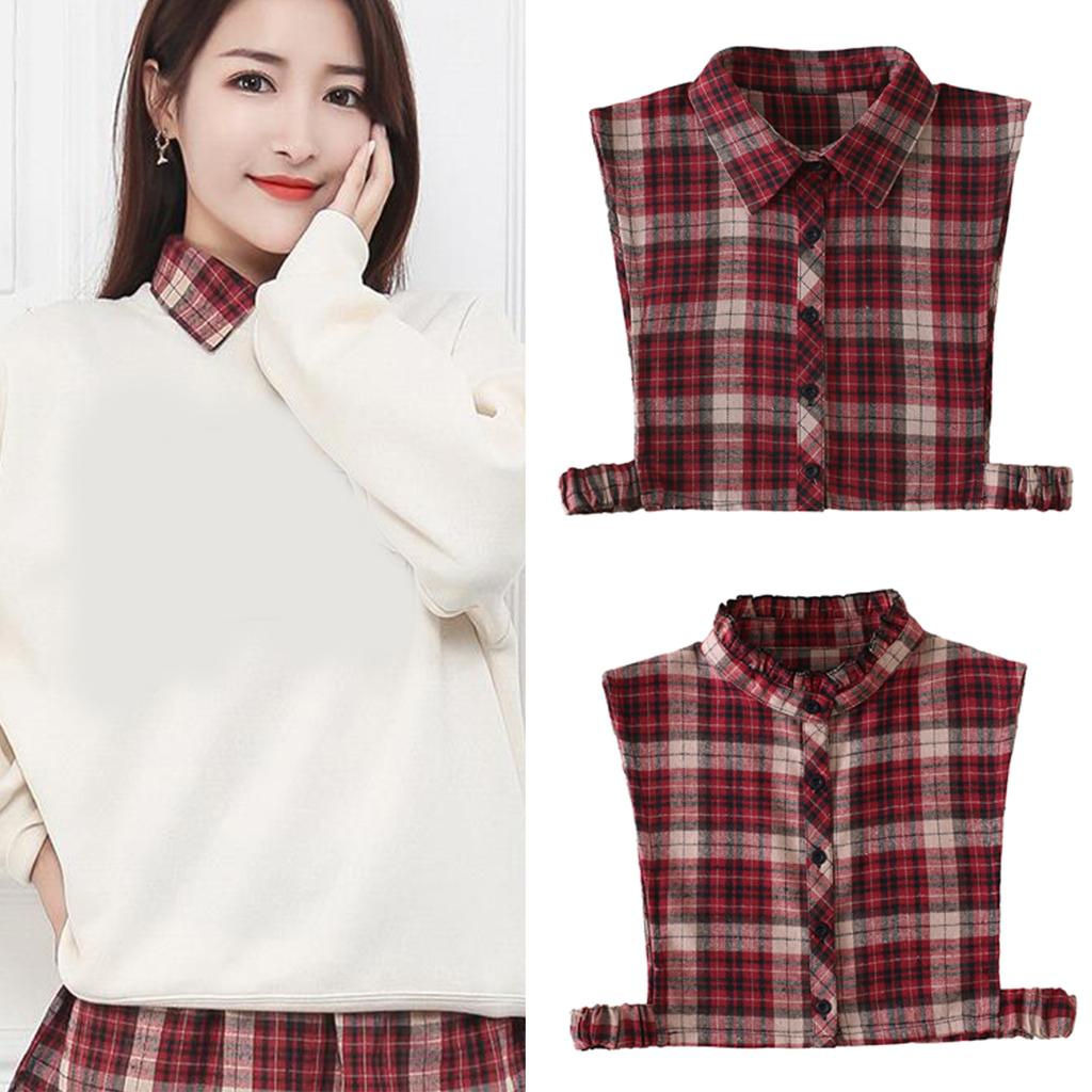 Checked False Collar for Lady Winter Detachable Lapel Faux Collar Half Blouse Collar Fashion Shirt Sweater Accessories