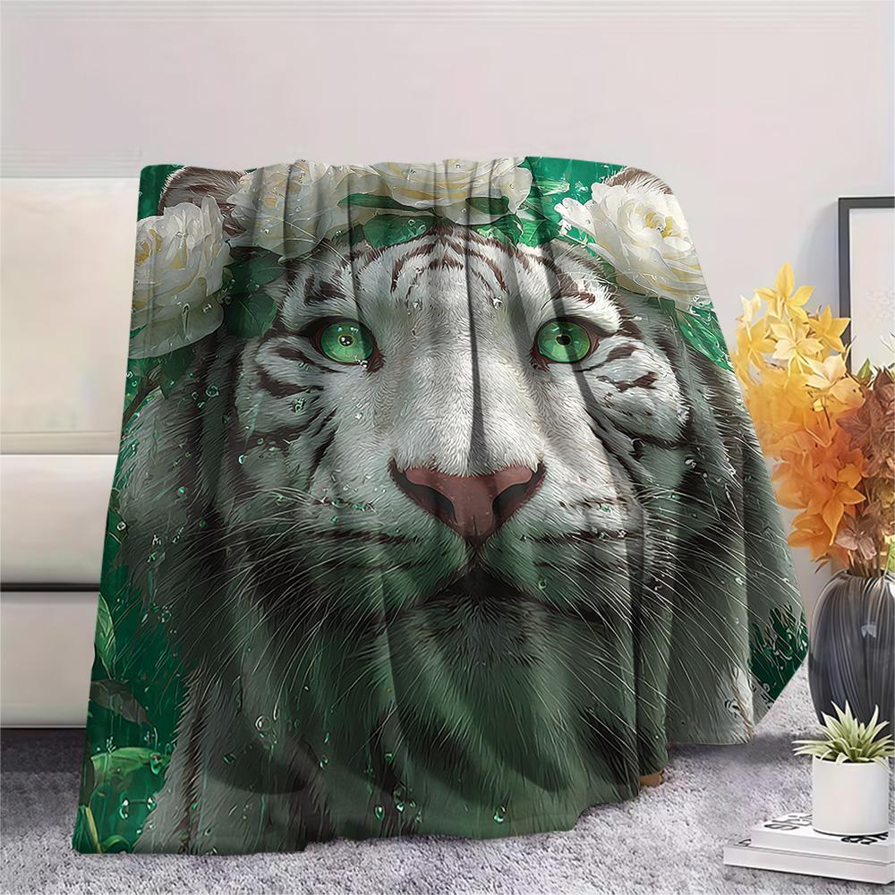 Flanelová deka s potiskem bílého tygra, Vysoce kvalitní, Pohodlná pro všechna roční období, Domácí dekorace, Teplo a pohodlí, Perfektní jako vánoční dárky