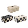 Checkered Tissue Box, with Flip-Open Top, PU Leather Tissue Holder, Stain-Proof Facial Tissue Dispenser, for Bathroom Car Bedroom