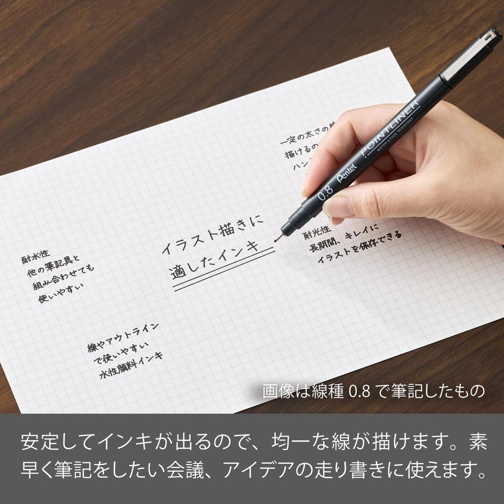 PENTEL Milli Point Set of 7 Line Water-Based Pen, Pen, Liner, Widths, Black, S20P-7STA