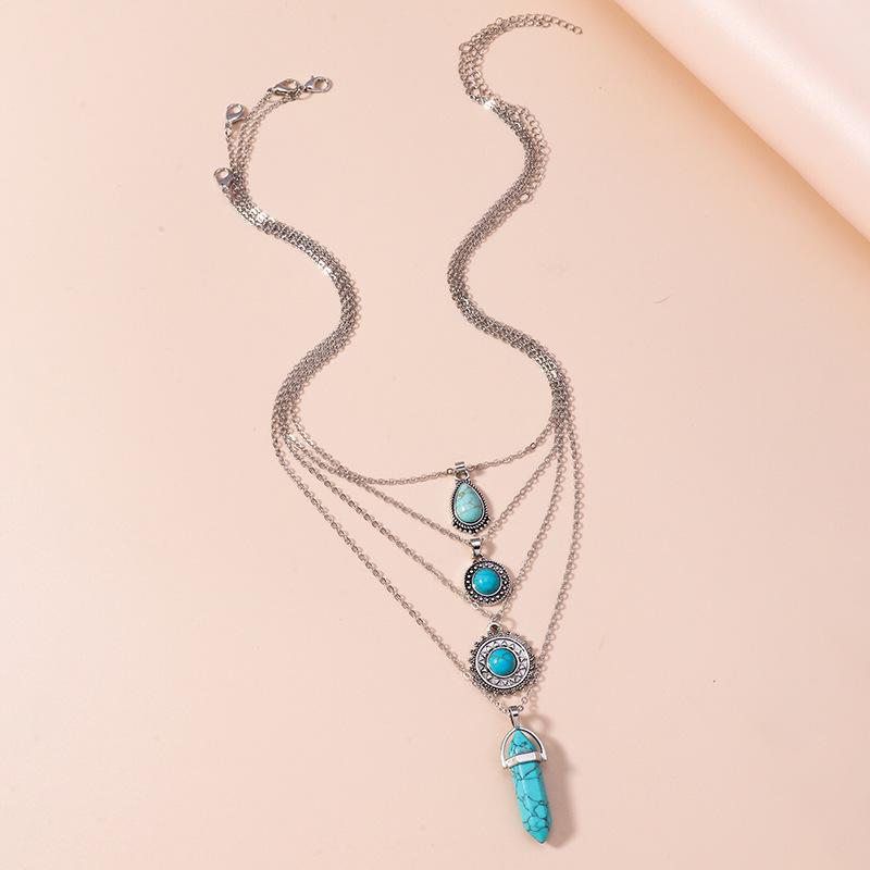 Bohemian Vintage Turquoise 4-Layer Pendant Necklace Set