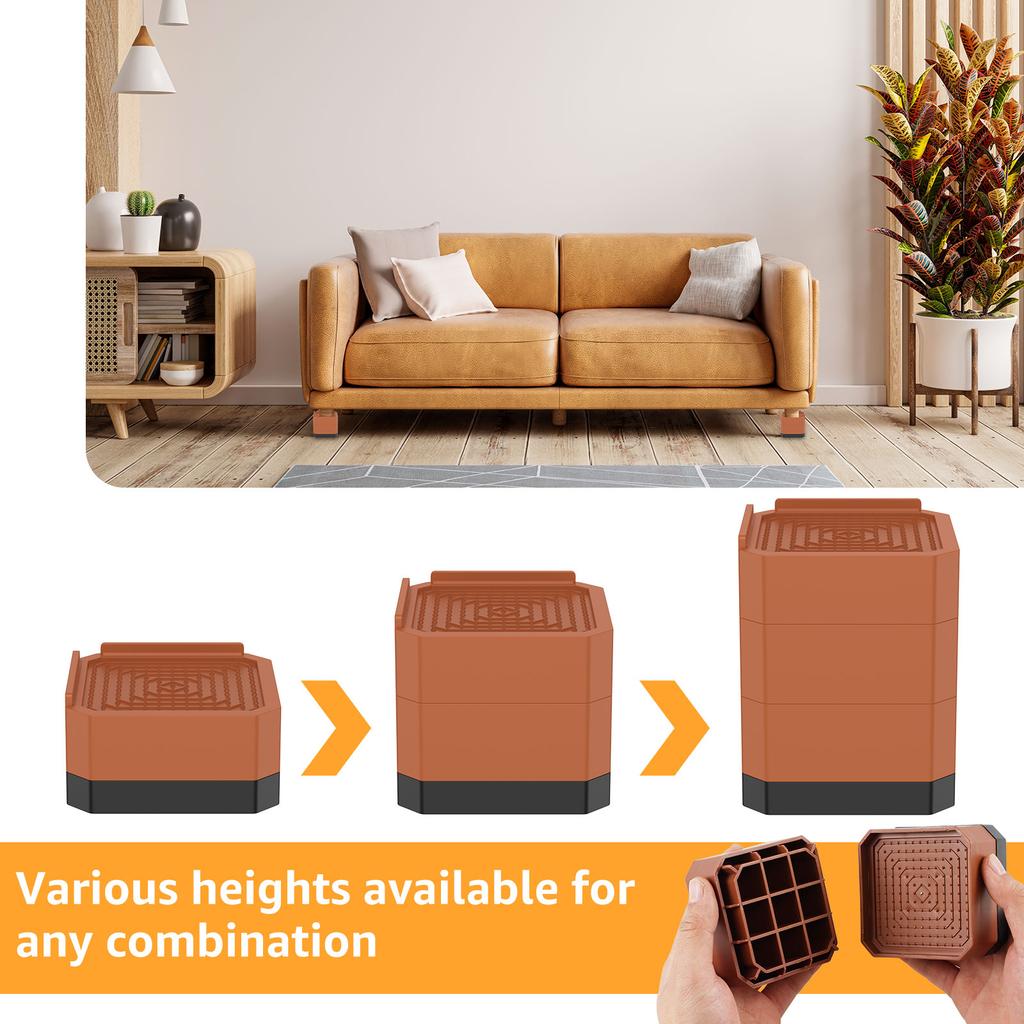 4 Stück 4 Zoll Betterhöher 3-lagig abnehmbare Tischbeine Schwerlast Quadratische Möbelerhöher für Sofa Tisch Stuhl