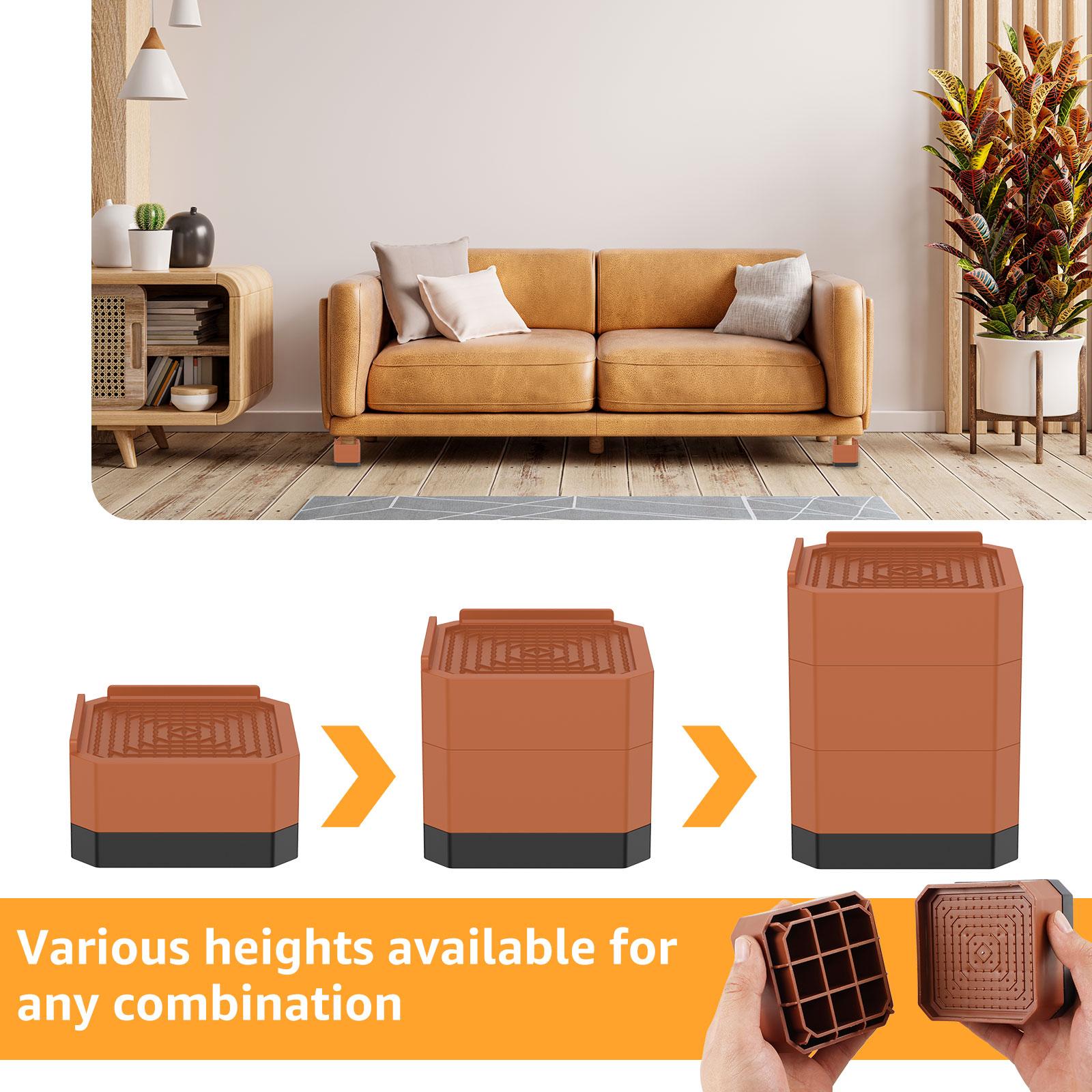 4Pcs 4 Inch Bed Risers 3-Layer Detachable Table Leg Extenders Heavy-Duty Square Furniture Height Extenders for Sofa Table Chair