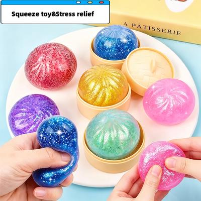 Mini Kolorowy Brokatowy Squishy z Pudełkiem Parowar do Bułeczek Bułeczka Sensoryczna Zabawka do Ściskania Realistyczna Bułeczka Sensoryczne Zabawki Fidget Zabawki Anty-stresowe