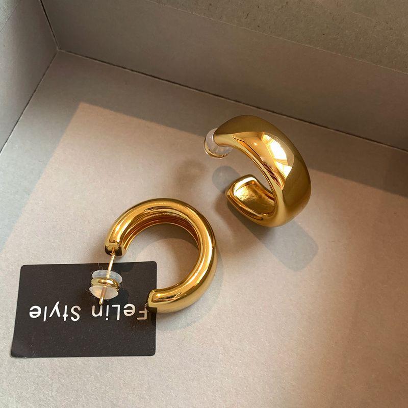 

925 Sterling Silver Needle European and American Style C-Shaped Metal Hoop Earrings for Women 2026 New Hot-Selling High-End Spring and Summer Earrings Gold/Pair