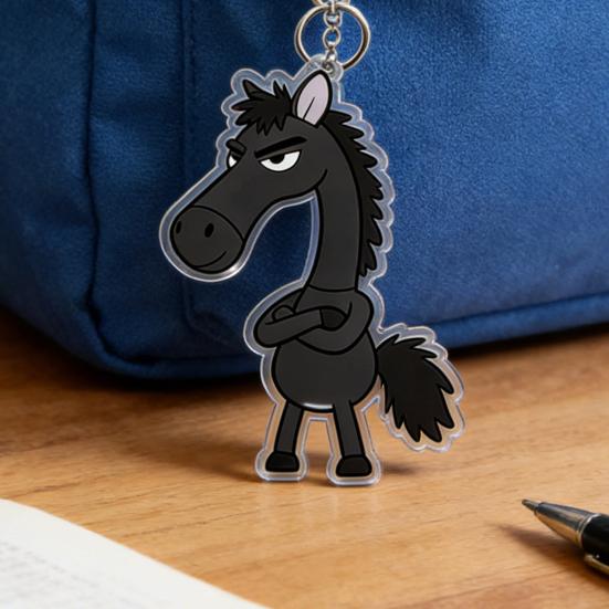 2Pcs Arm-Crossing Horse Keychain Acrylic Bag Charm Pendant Year of Horse 2026 Scratch-Resistant Key Ring Backpacks Accessories