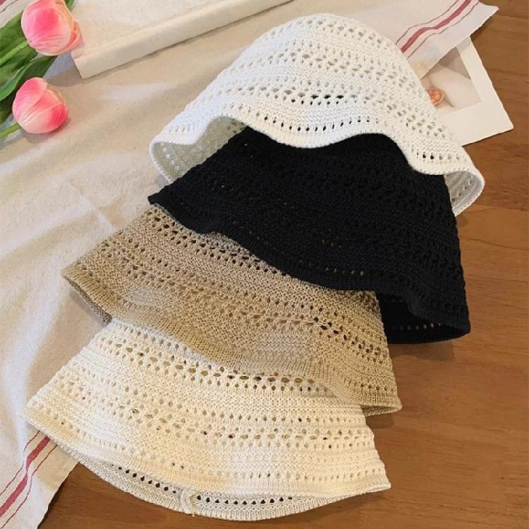 Cotton Yarn Crochet Bucket Hat Soft Breathable Unisex Cap Beach Vacation Sun Cap For Beach Travel Daily Use