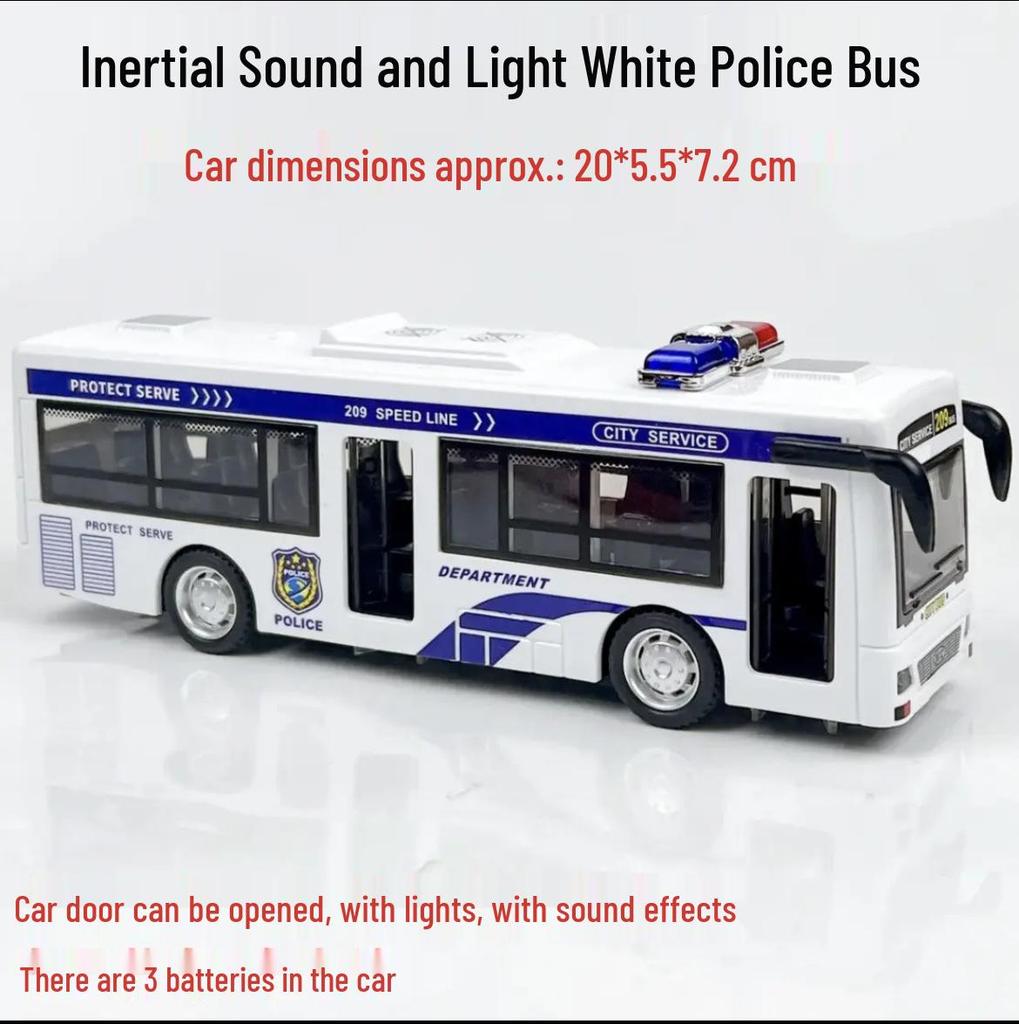 Children's Police Bus Toy Car with Sound, Lights, and Openable Door