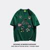Women's Loose-Fit Cartoon Print Pure Cotton T-Shirt, Chic Hong Kong Style, Trendy American Brand, Plus Size Available