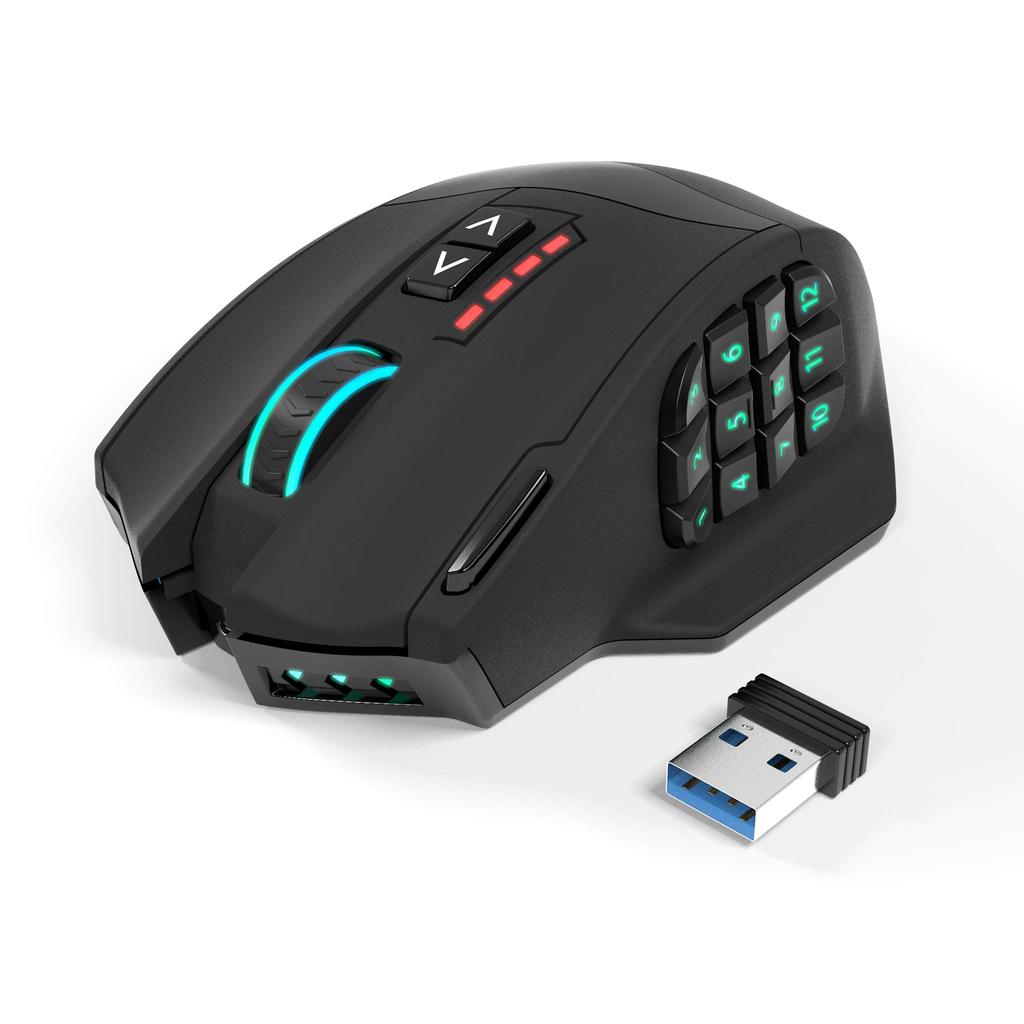 Gamspeed MMO Gaming Wireless 16000 1000Hz Polling DPI 16 Programmable Palm Grip Ergonomic Chroma RGB Mouse Lag-Free Mouse, DPI, Rate, 2.4GHz, 5-Level
